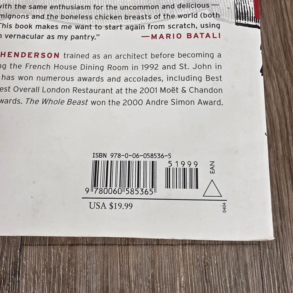The Whole Beast Nose to Tail Eating Fergus Henderson Anthony Bourdain 1st Ed